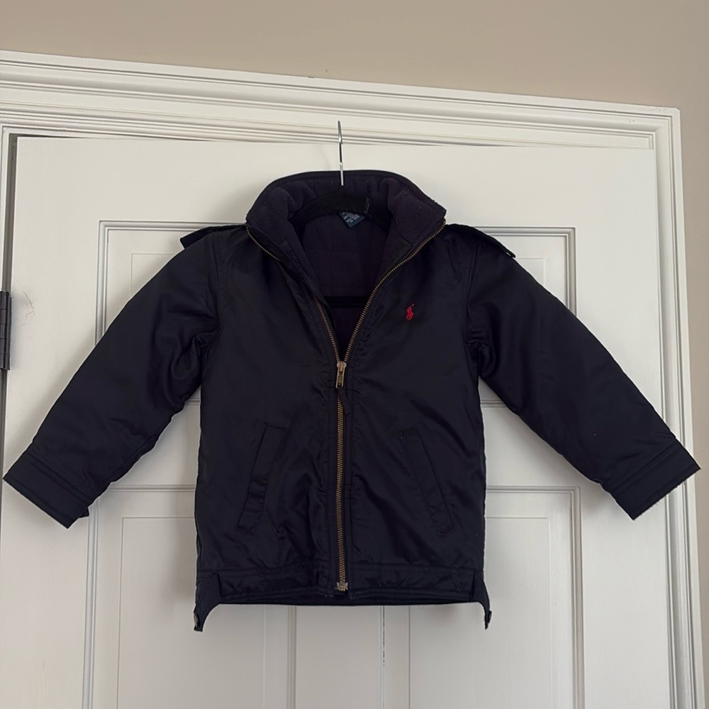 Boys fleece lined jacket with attached hood